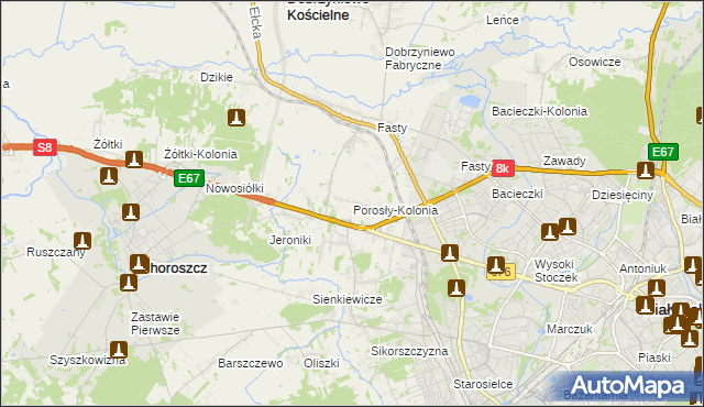 mapa Porosły-Kolonia, Porosły-Kolonia na mapie Targeo