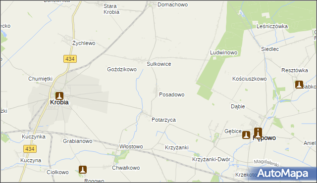 mapa Posadowo gmina Krobia, Posadowo gmina Krobia na mapie Targeo
