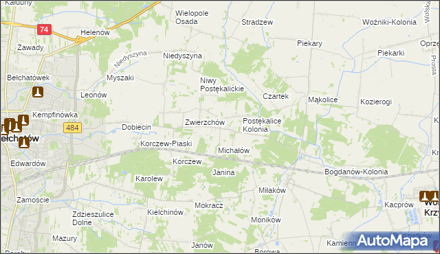 mapa Postękalice, Postękalice na mapie Targeo