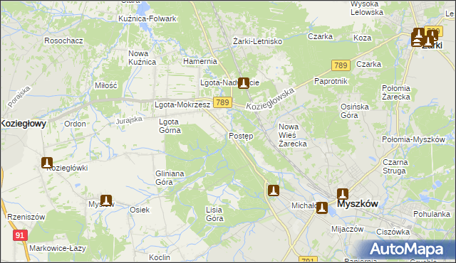 mapa Postęp, Postęp na mapie Targeo