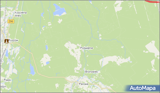 mapa Poświętne gmina Osiecznica, Poświętne gmina Osiecznica na mapie Targeo