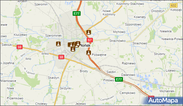 mapa Poświętne gmina Płońsk, Poświętne gmina Płońsk na mapie Targeo