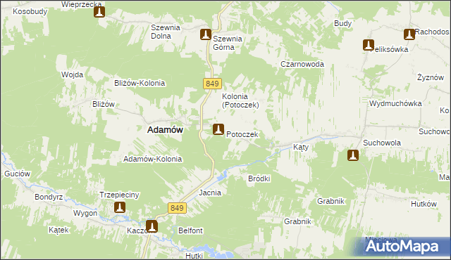 mapa Potoczek gmina Adamów, Potoczek gmina Adamów na mapie Targeo