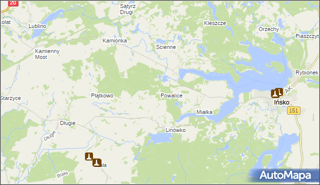mapa Powalice gmina Ińsko, Powalice gmina Ińsko na mapie Targeo