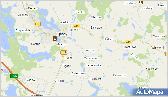 mapa Prądnik gmina Myślibórz, Prądnik gmina Myślibórz na mapie Targeo
