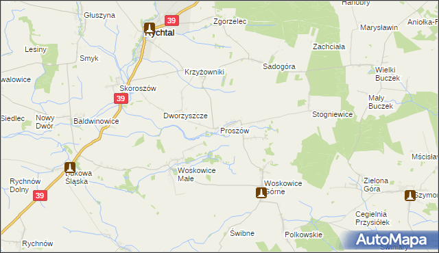 mapa Proszów gmina Rychtal, Proszów gmina Rychtal na mapie Targeo