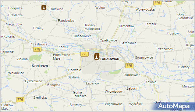mapa Proszowice, Proszowice na mapie Targeo