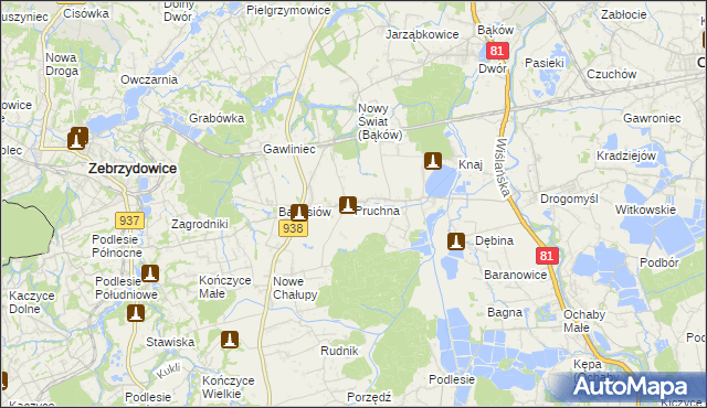 mapa Pruchna, Pruchna na mapie Targeo