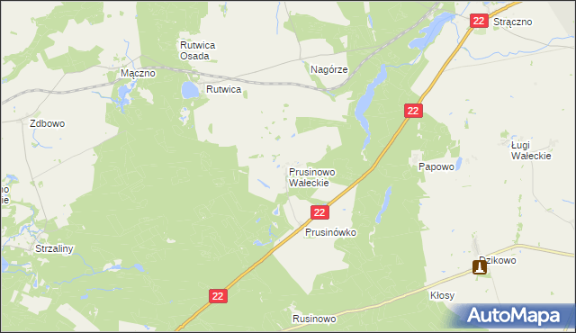 mapa Prusinowo Wałeckie, Prusinowo Wałeckie na mapie Targeo