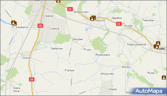 mapa Prusy gmina Jarocin, Prusy gmina Jarocin na mapie Targeo