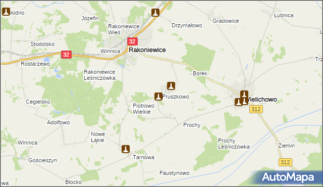 mapa Pruszkowo gmina Wielichowo, Pruszkowo gmina Wielichowo na mapie Targeo