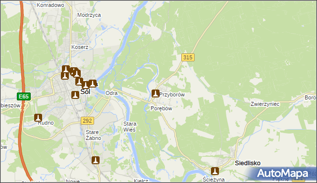 mapa Przyborów gmina Nowa Sól, Przyborów gmina Nowa Sól na mapie Targeo