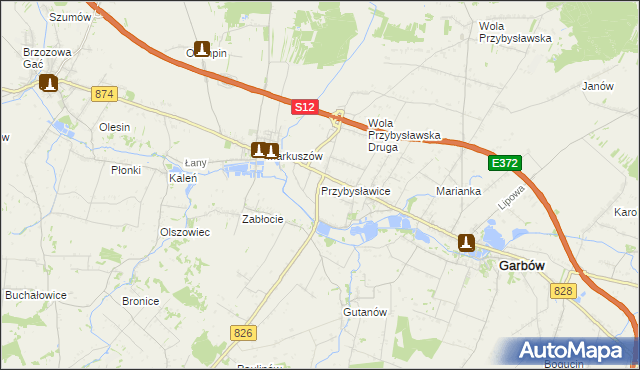 mapa Przybysławice gmina Garbów, Przybysławice gmina Garbów na mapie Targeo