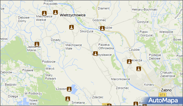 mapa Przybysławice gmina Radłów, Przybysławice gmina Radłów na mapie Targeo
