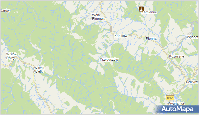 mapa Przybyszów gmina Bukowsko, Przybyszów gmina Bukowsko na mapie Targeo