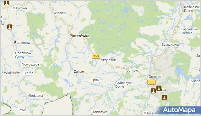 mapa Przylasek gmina Platerówka, Przylasek gmina Platerówka na mapie Targeo