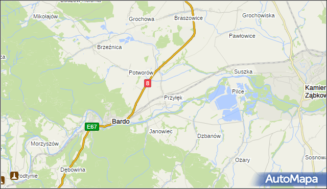 mapa Przyłęk gmina Bardo, Przyłęk gmina Bardo na mapie Targeo