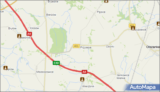 mapa Przylesie gmina Olszanka, Przylesie gmina Olszanka na mapie Targeo