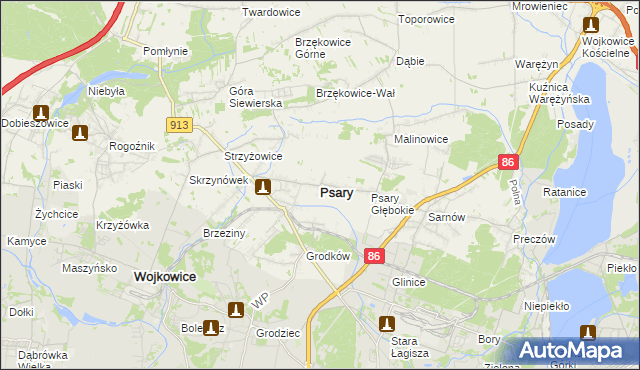 mapa Psary powiat będziński, Psary powiat będziński na mapie Targeo