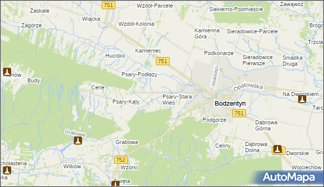 mapa Psary-Stara Wieś gmina Bodzentyn, Psary-Stara Wieś gmina Bodzentyn na mapie Targeo