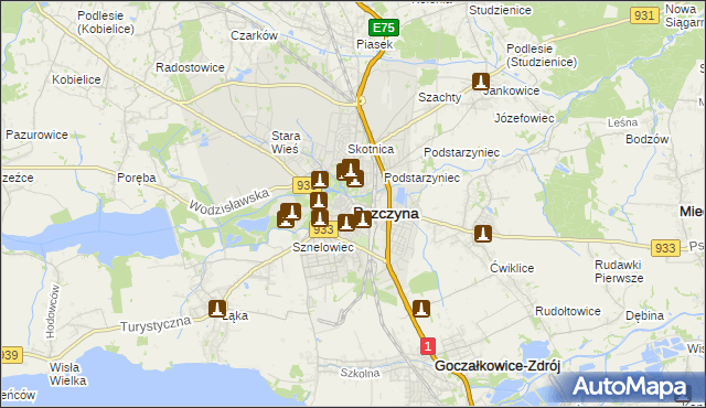 mapa Pszczyny, Pszczyna na mapie Targeo