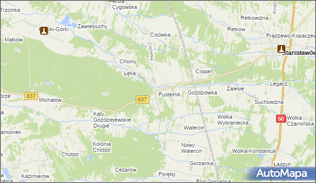 mapa Pustelnik gmina Stanisławów, Pustelnik gmina Stanisławów na mapie Targeo