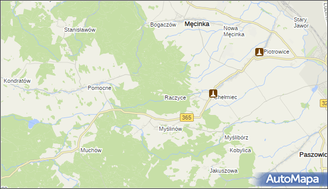 mapa Raczyce gmina Męcinka, Raczyce gmina Męcinka na mapie Targeo