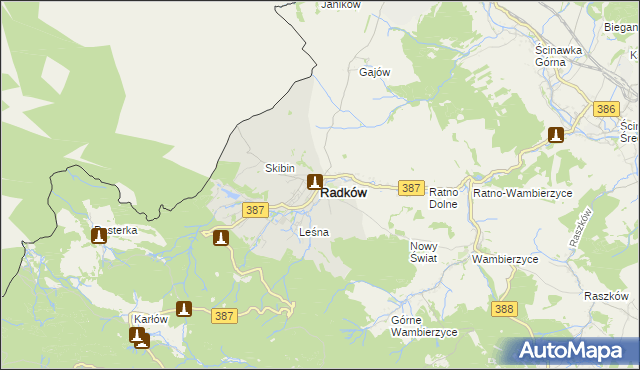 mapa Radków powiat kłodzki, Radków powiat kłodzki na mapie Targeo