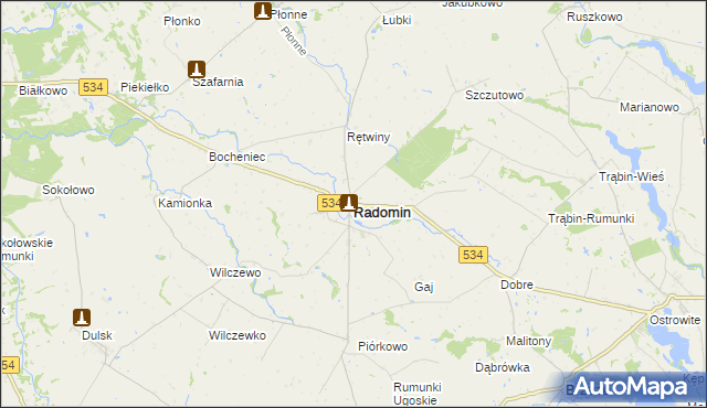 mapa Radomin powiat golubsko-dobrzyński, Radomin powiat golubsko-dobrzyński na mapie Targeo