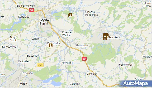 mapa Radoniów, Radoniów na mapie Targeo