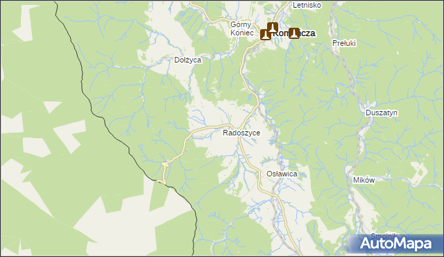 mapa Radoszyce gmina Komańcza, Radoszyce gmina Komańcza na mapie Targeo