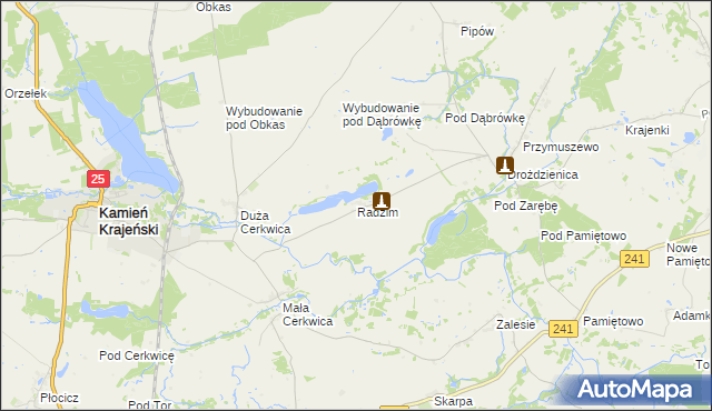 mapa Radzim gmina Kamień Krajeński, Radzim gmina Kamień Krajeński na mapie Targeo