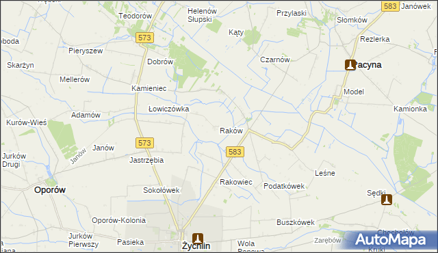 mapa Raków gmina Pacyna, Raków gmina Pacyna na mapie Targeo