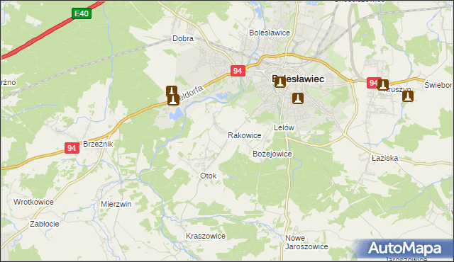 mapa Rakowice gmina Bolesławiec, Rakowice gmina Bolesławiec na mapie Targeo