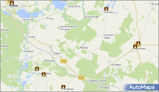 mapa Rapaty gmina Rybno, Rapaty gmina Rybno na mapie Targeo