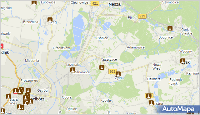 mapa Raszczyce, Raszczyce na mapie Targeo