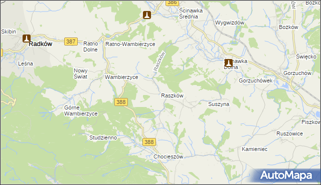 mapa Raszków gmina Radków, Raszków gmina Radków na mapie Targeo