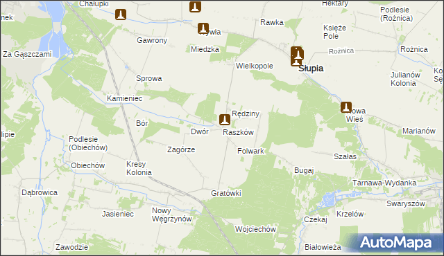 mapa Raszków gmina Słupia, Raszków gmina Słupia na mapie Targeo