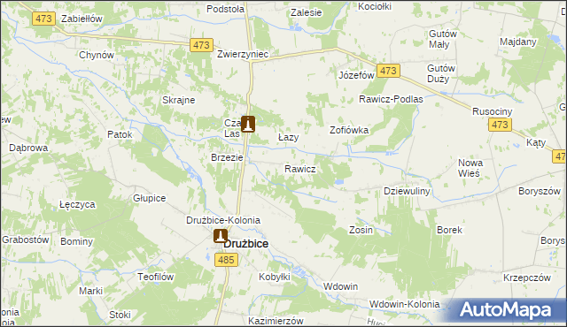 mapa Rawicz gmina Drużbice, Rawicz gmina Drużbice na mapie Targeo