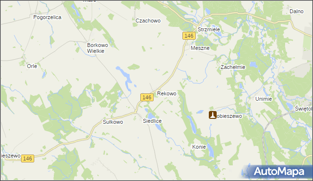 mapa Rekowo gmina Radowo Małe, Rekowo gmina Radowo Małe na mapie Targeo