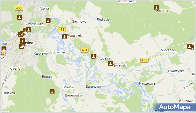 mapa Rogalin gmina Mosina, Rogalin gmina Mosina na mapie Targeo