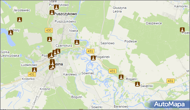 mapa Rogalinek, Rogalinek na mapie Targeo