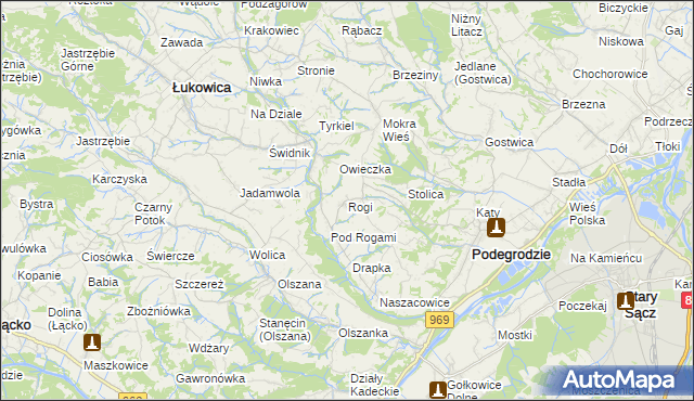 mapa Rogi gmina Podegrodzie, Rogi gmina Podegrodzie na mapie Targeo