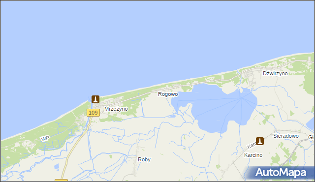 mapa Rogowo gmina Trzebiatów, Rogowo gmina Trzebiatów na mapie Targeo