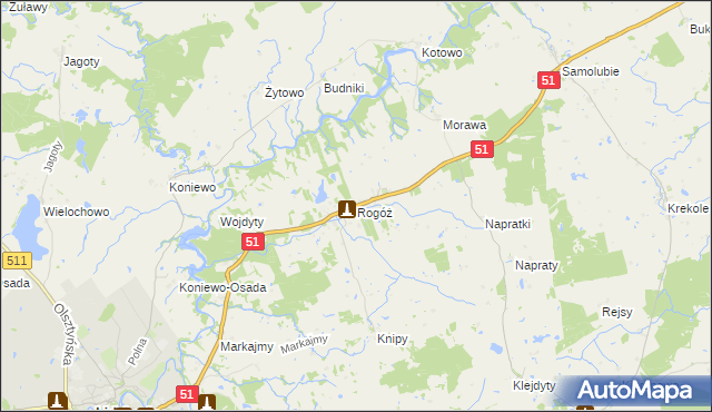 mapa Rogóż gmina Lidzbark Warmiński, Rogóż gmina Lidzbark Warmiński na mapie Targeo