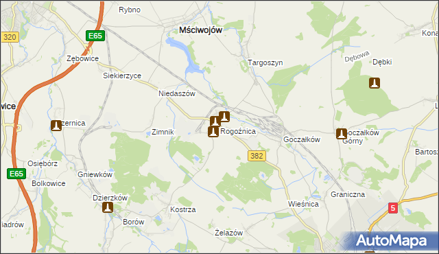 mapa Rogoźnica gmina Strzegom, Rogoźnica gmina Strzegom na mapie Targeo