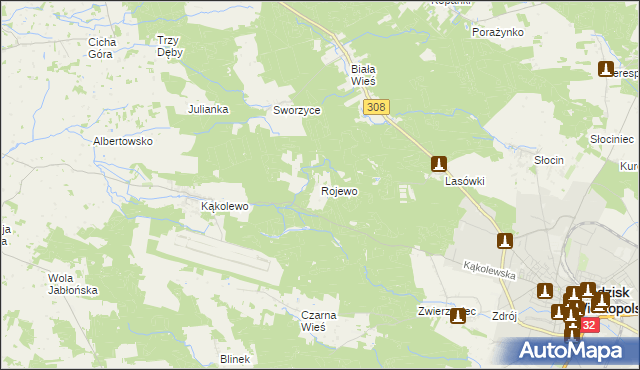 mapa Rojewo gmina Grodzisk Wielkopolski, Rojewo gmina Grodzisk Wielkopolski na mapie Targeo