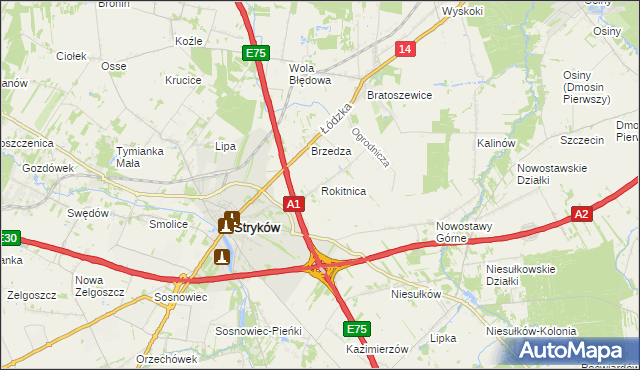 mapa Rokitnica gmina Stryków, Rokitnica gmina Stryków na mapie Targeo