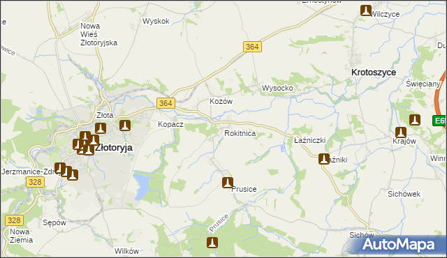 mapa Rokitnica gmina Złotoryja, Rokitnica gmina Złotoryja na mapie Targeo