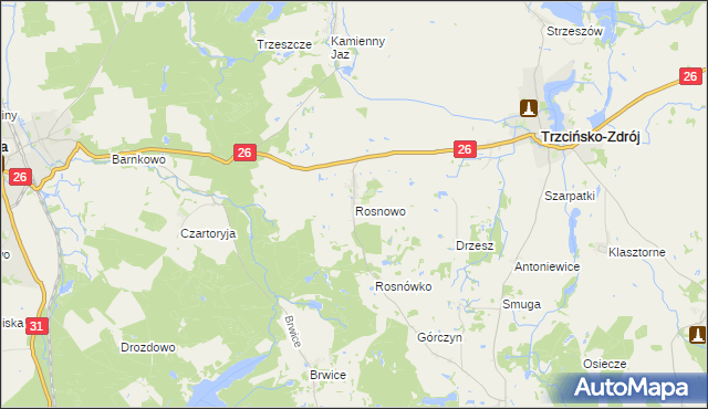 mapa Rosnowo gmina Trzcińsko-Zdrój, Rosnowo gmina Trzcińsko-Zdrój na mapie Targeo